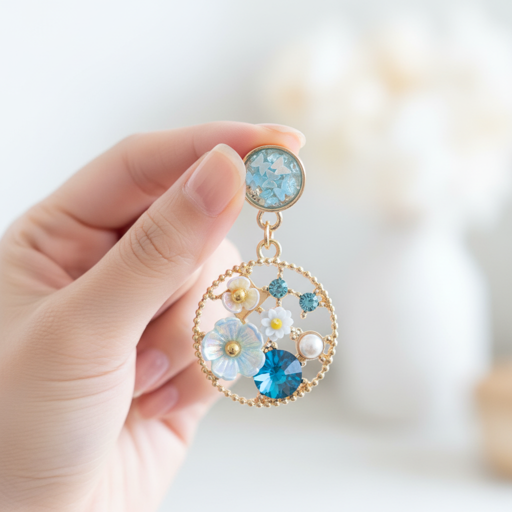 Kriki Azure Bloom Charm Drop Earrings