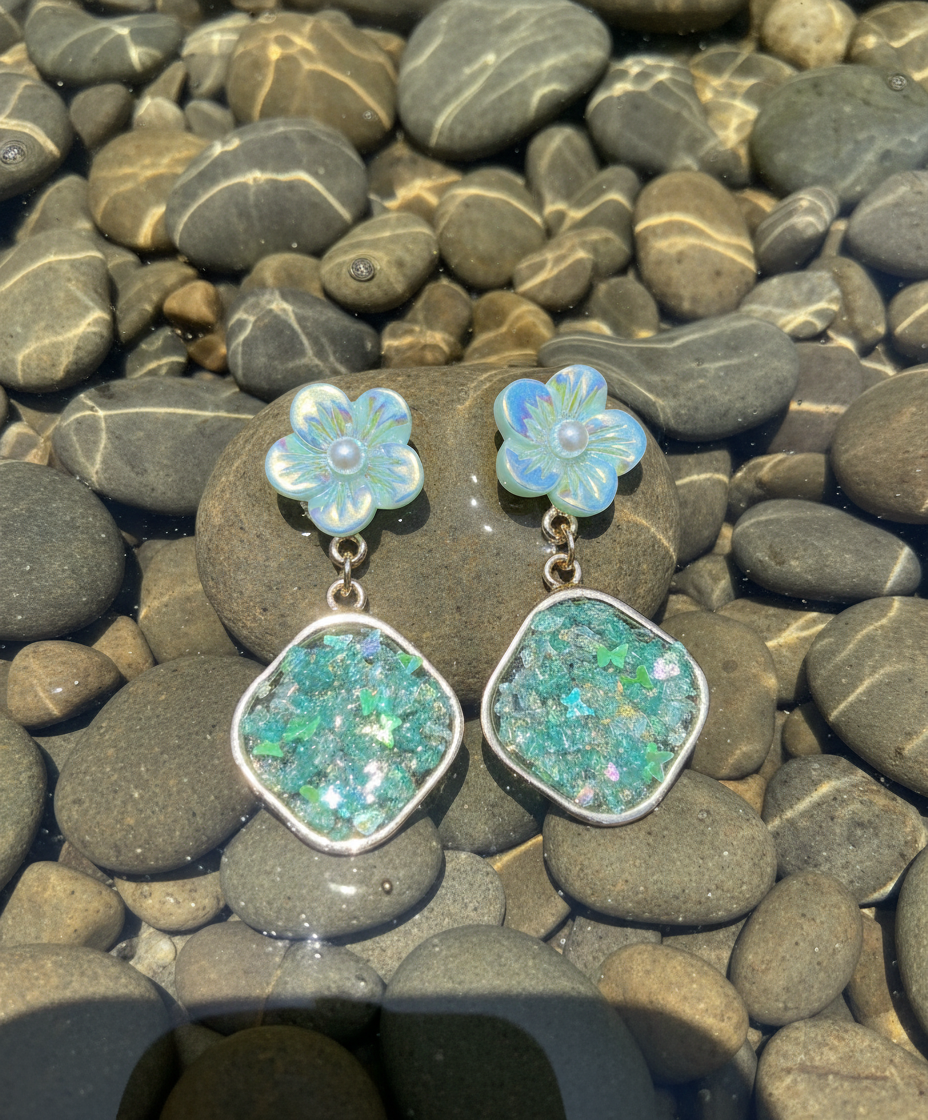 Kriki Aqua Blossom Drop Earrings