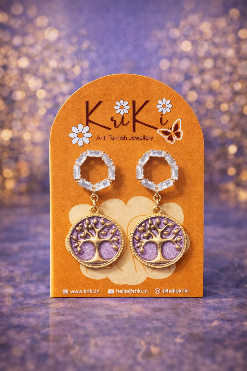 Kriki Lavender Tree of Life Drop Earrings