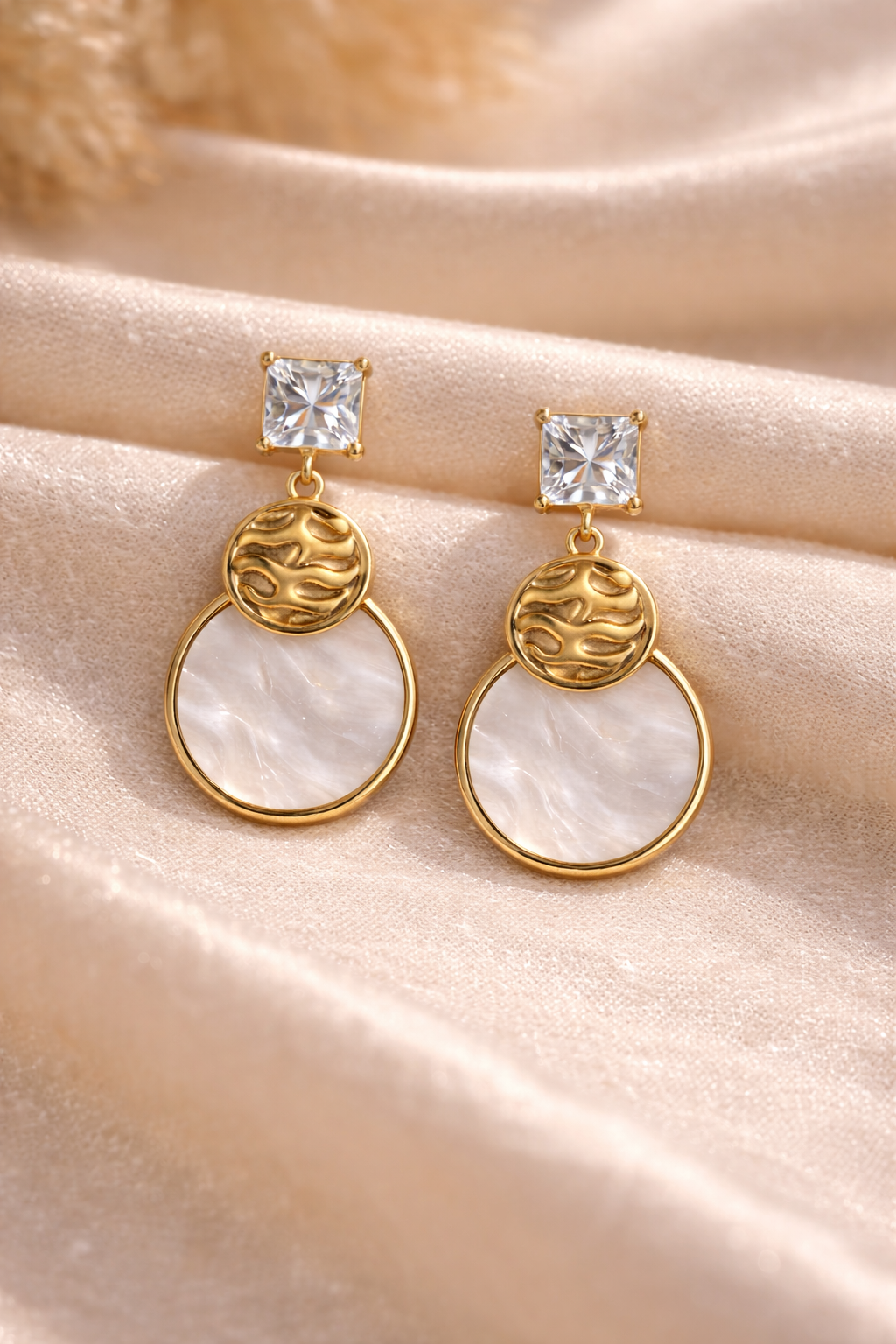 Kriki Luna Pearl Drop Statement Earrings in Gold with Pearl White Oval Drop