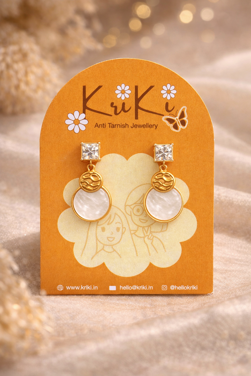 Kriki Luna Pearl Drop Statement Earrings in Gold with Pearl White Oval Drop