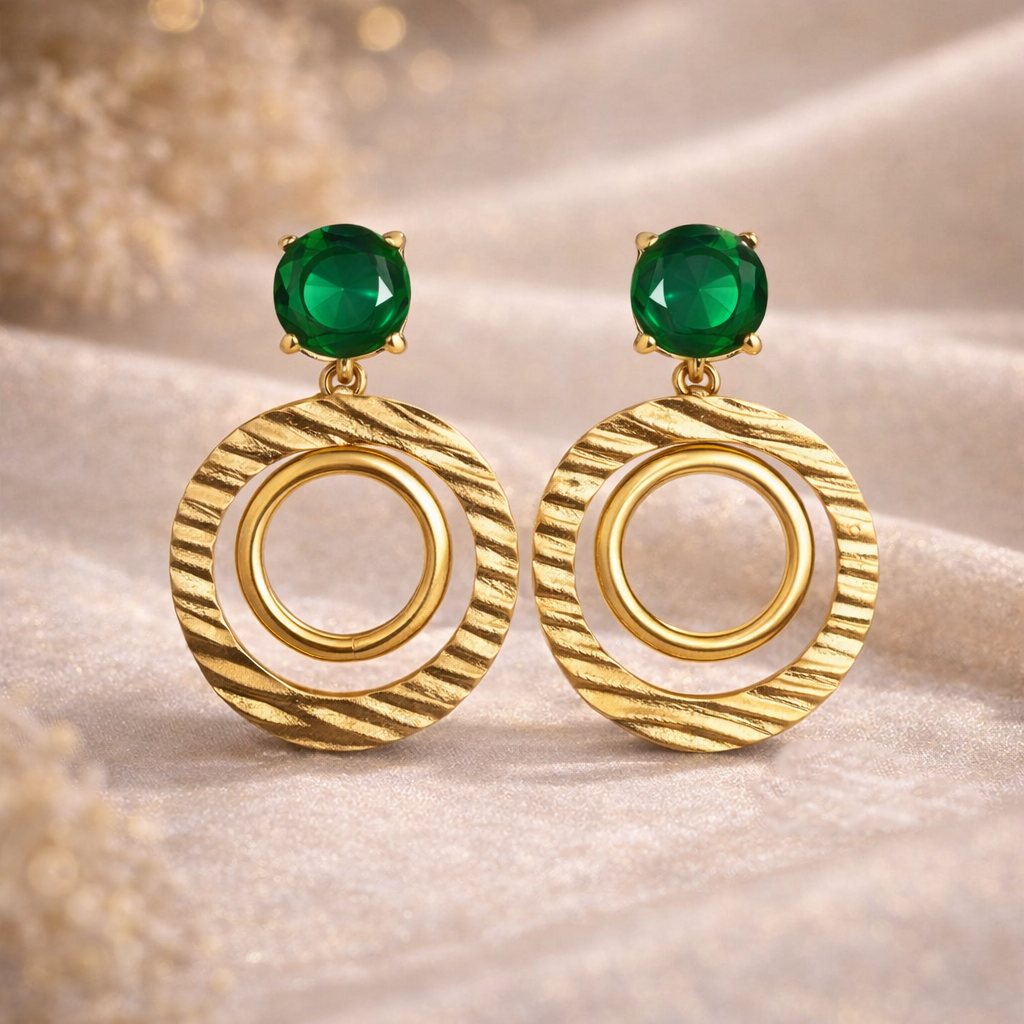 Kriki Emerald Halo Statement Drop Earrings