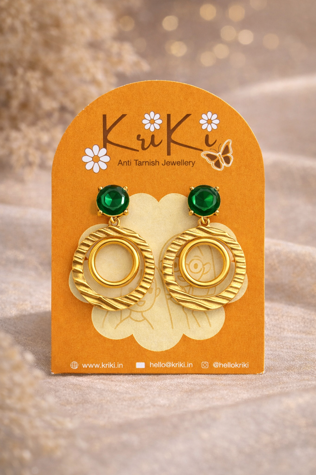 Kriki Emerald Halo Statement Drop Earrings