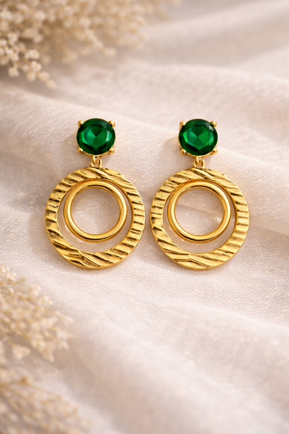 Kriki Emerald Halo Statement Drop Earrings