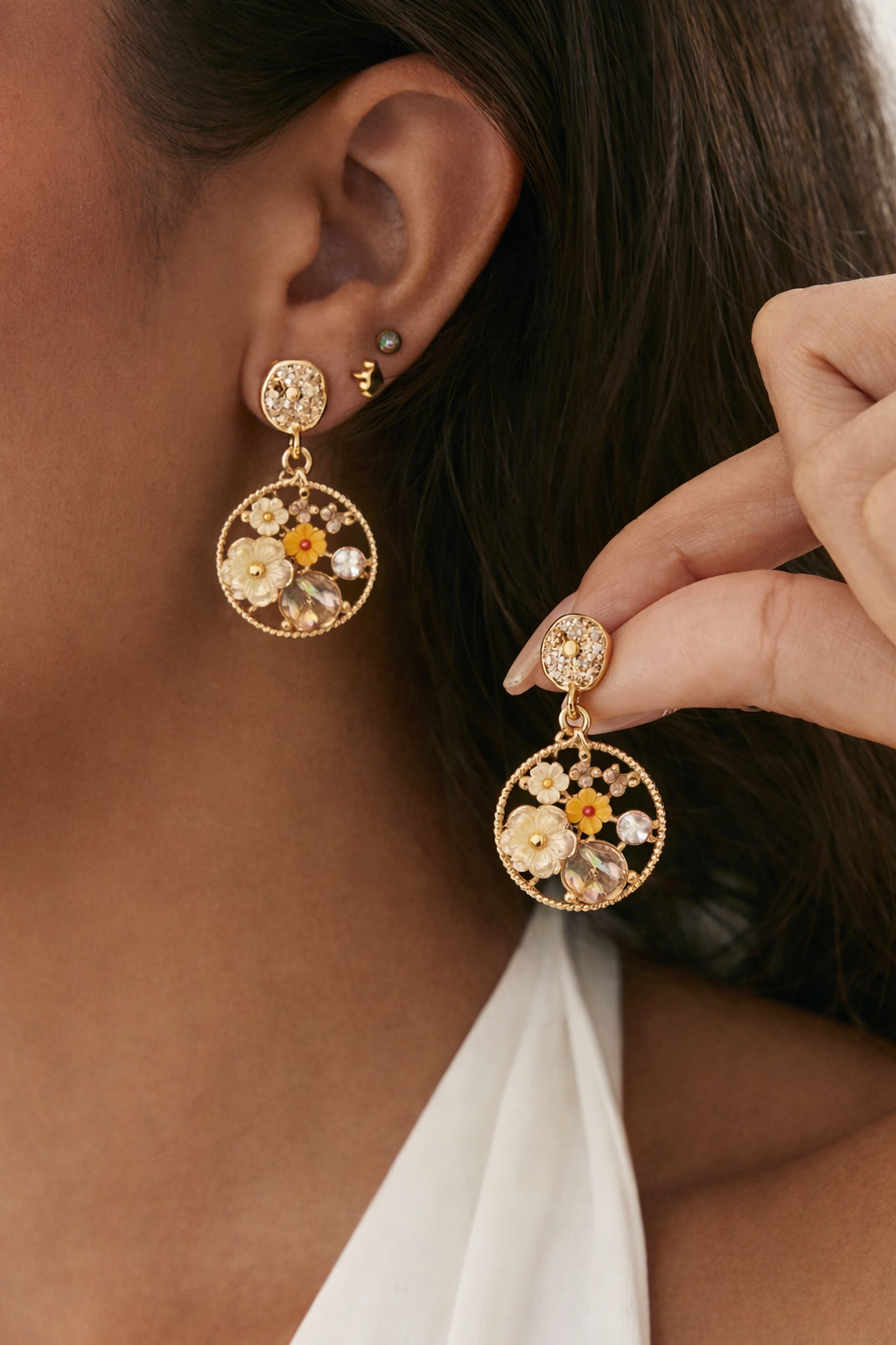 Kriki Daisy Bloom Charm Drop Earrings