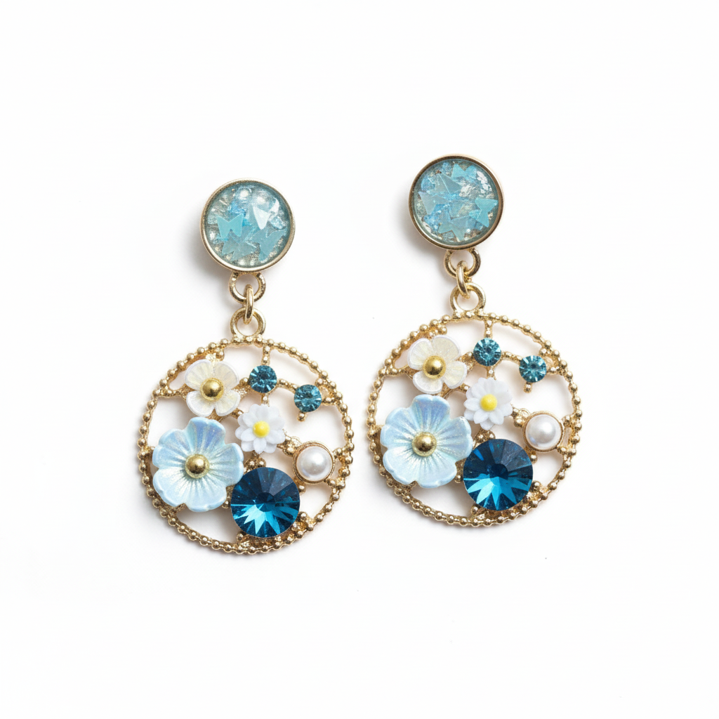 Kriki Azure Bloom Charm Drop Earrings