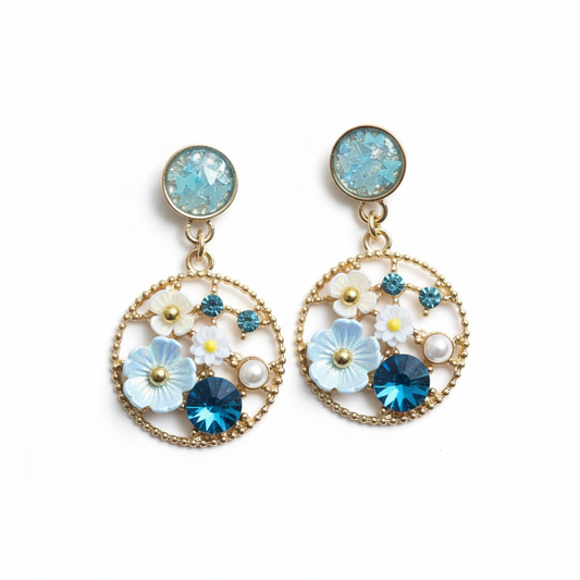 Kriki Azure Bloom Charm Drop Earrings