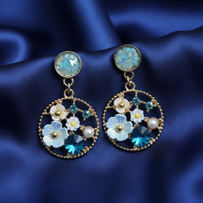 Kriki Azure Bloom Charm Drop Earrings