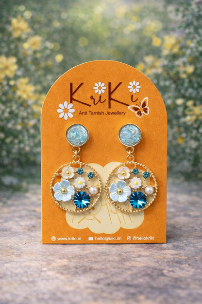 Kriki Azure Bloom Charm Drop Earrings