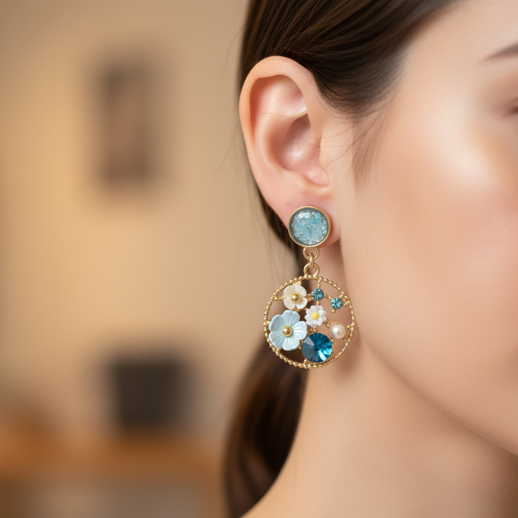 Kriki Azure Bloom Charm Drop Earrings