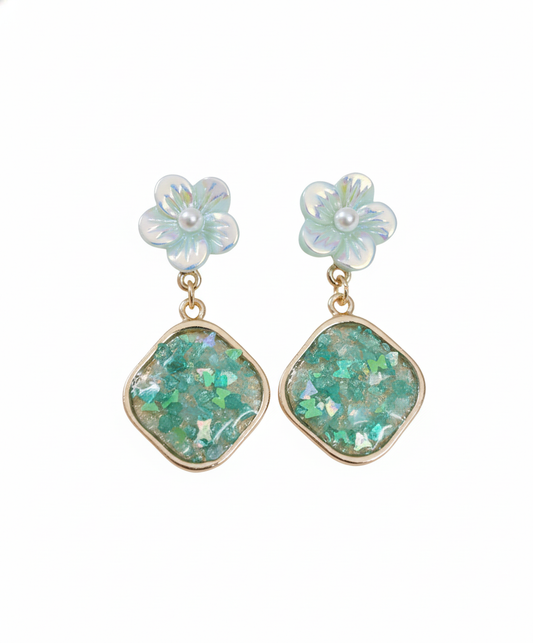 Kriki Aqua Blossom Drop Earrings