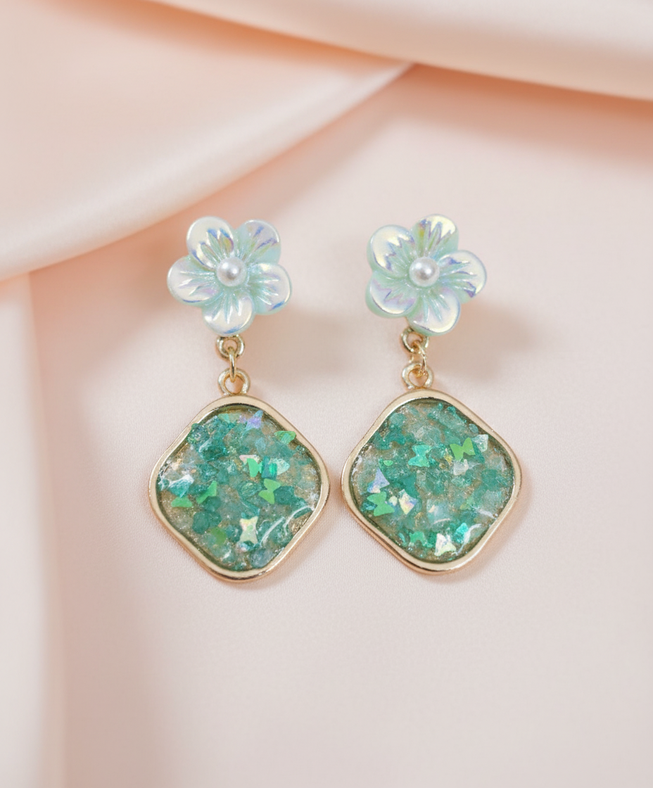Kriki Aqua Blossom Drop Earrings