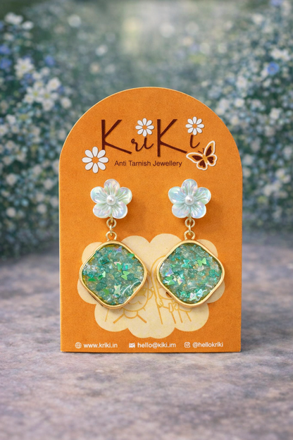Kriki Aqua Blossom Drop Earrings