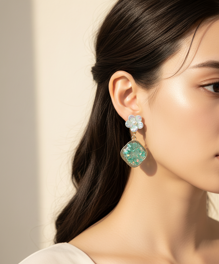 Kriki Aqua Blossom Drop Earrings