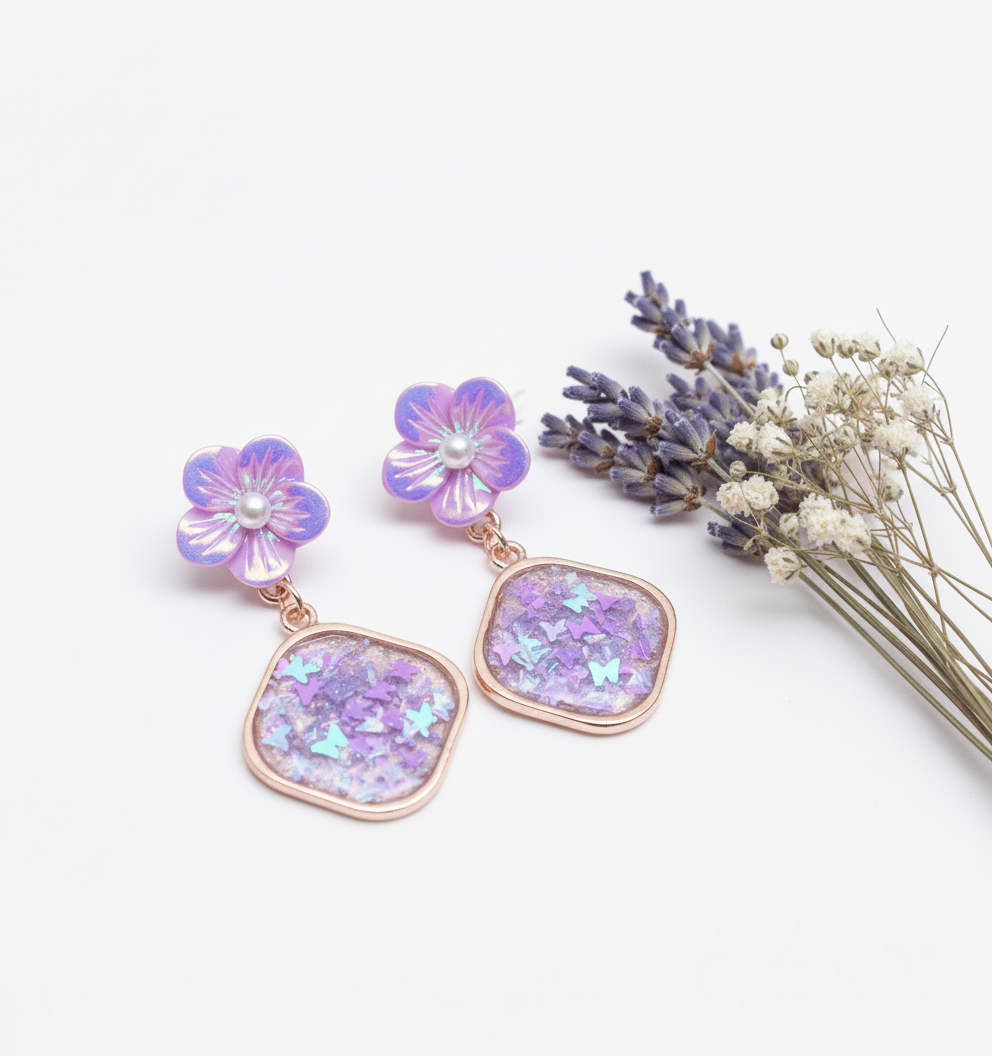 Kriki Lavender Blossom Drop Earrings