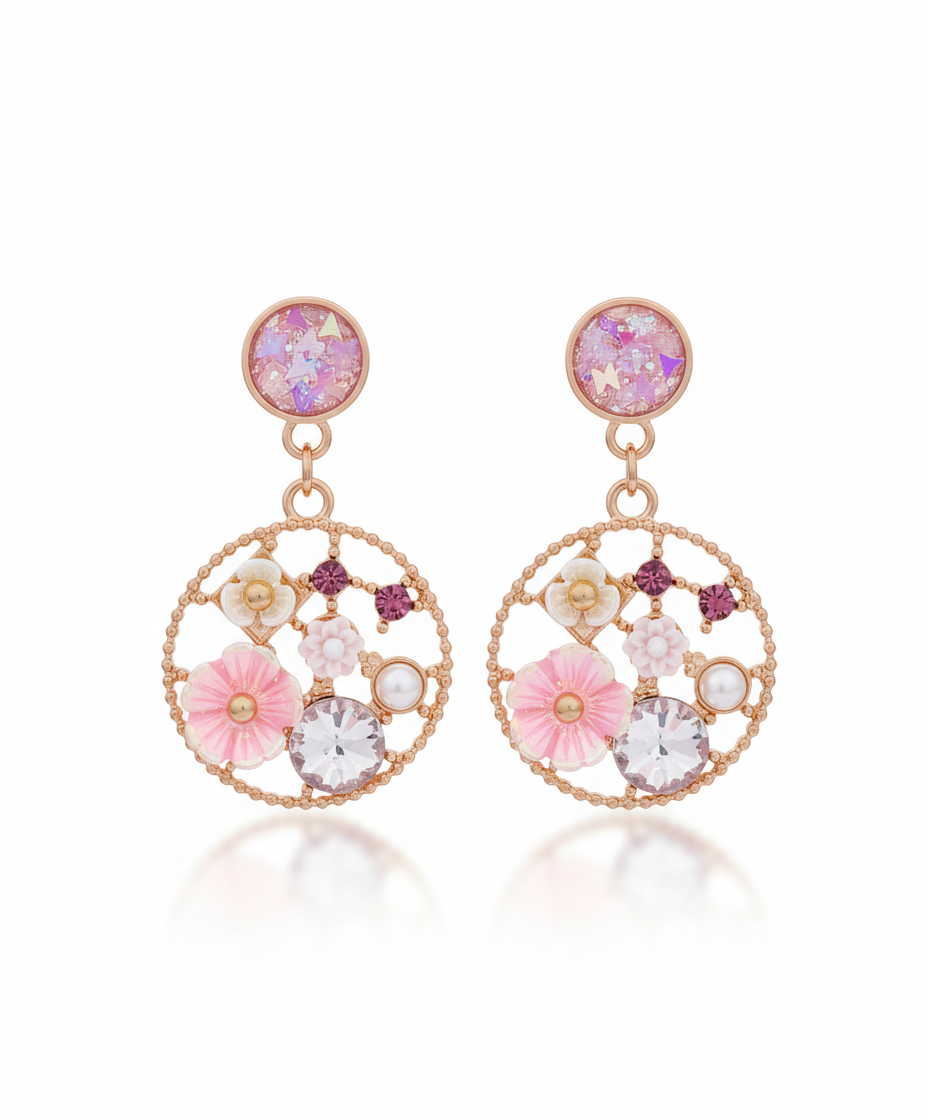 Kriki Blush Bloom Charm Drop Earrings