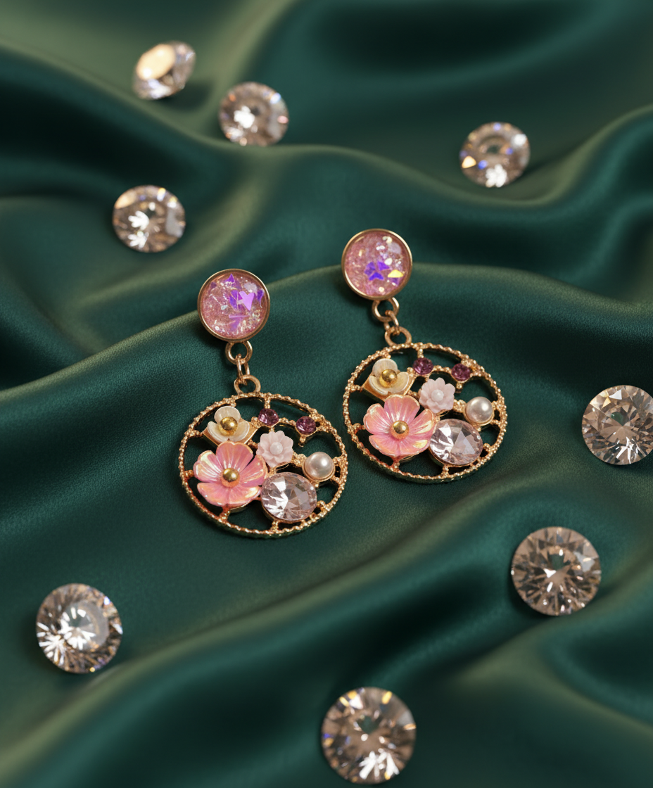Kriki Blush Bloom Charm Drop Earrings
