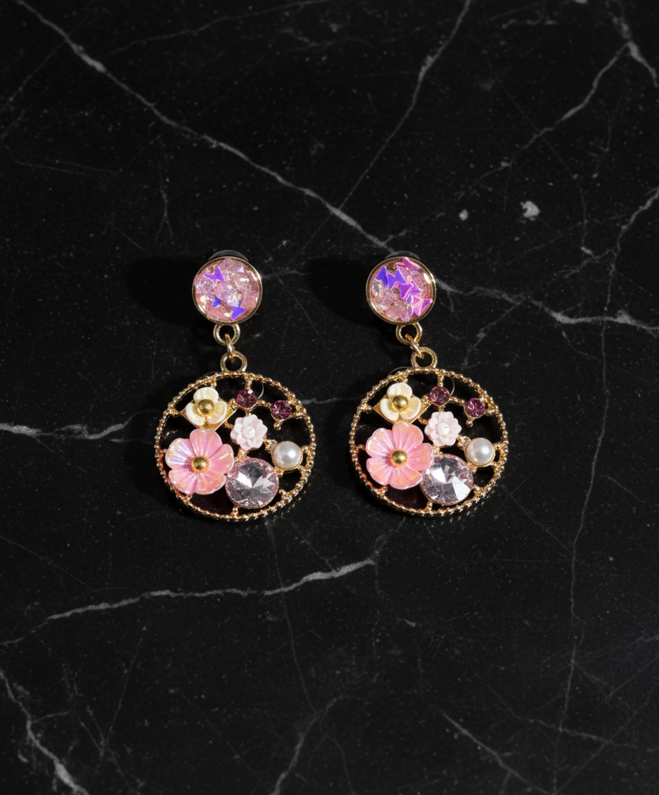 Kriki Blush Bloom Charm Drop Earrings