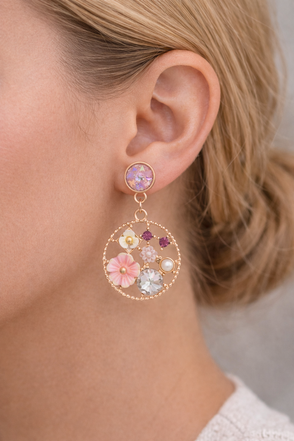 Kriki Blush Bloom Charm Drop Earrings