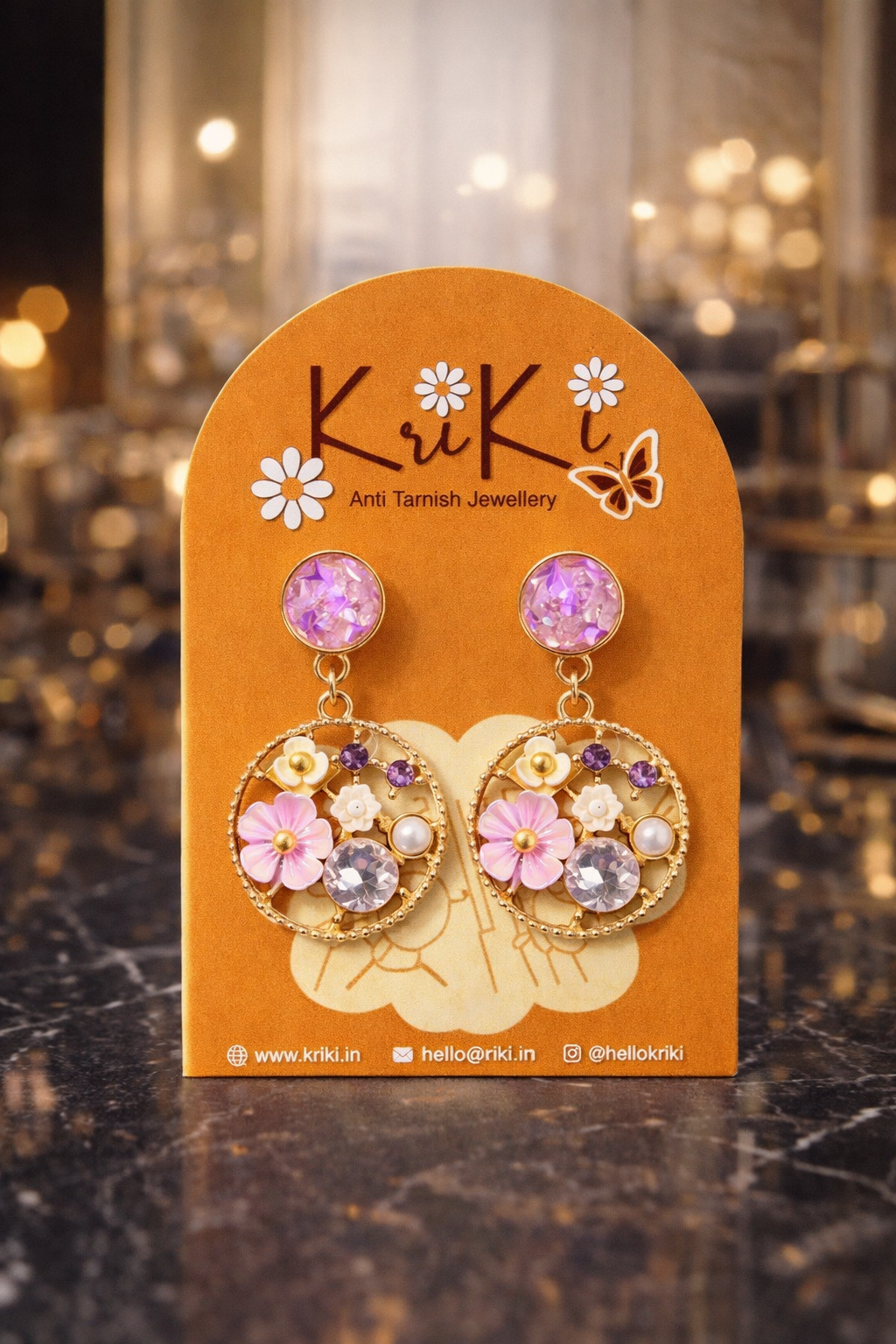 Kriki Blush Bloom Charm Drop Earrings