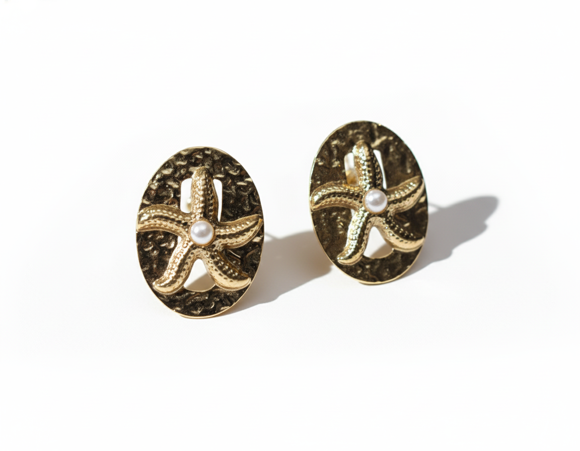 Kriki Pearl Starfish Statement Stud Earrings