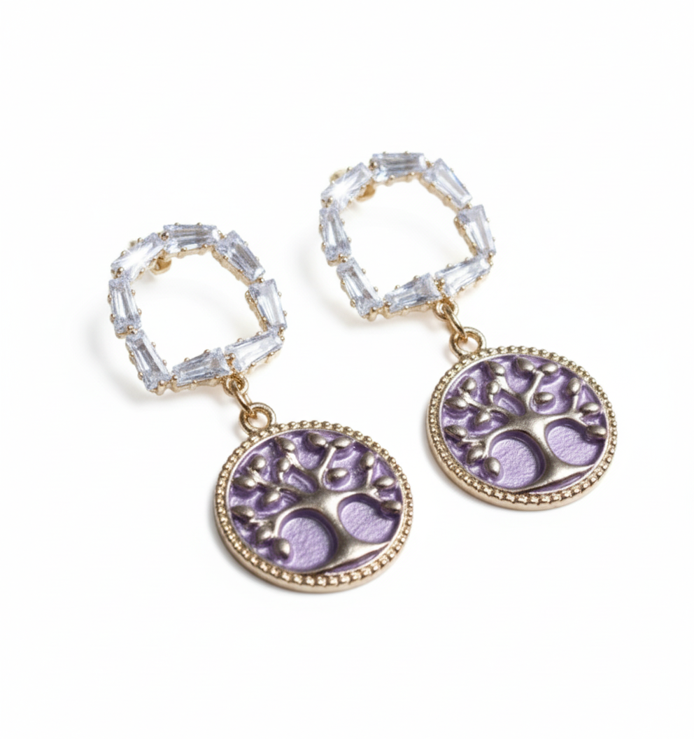 Kriki Lavender Tree of Life Drop Earrings