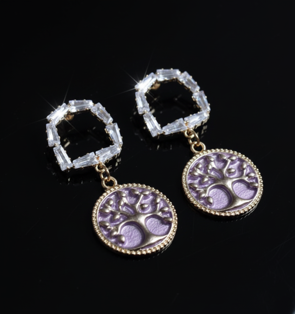 Kriki Lavender Tree of Life Drop Earrings