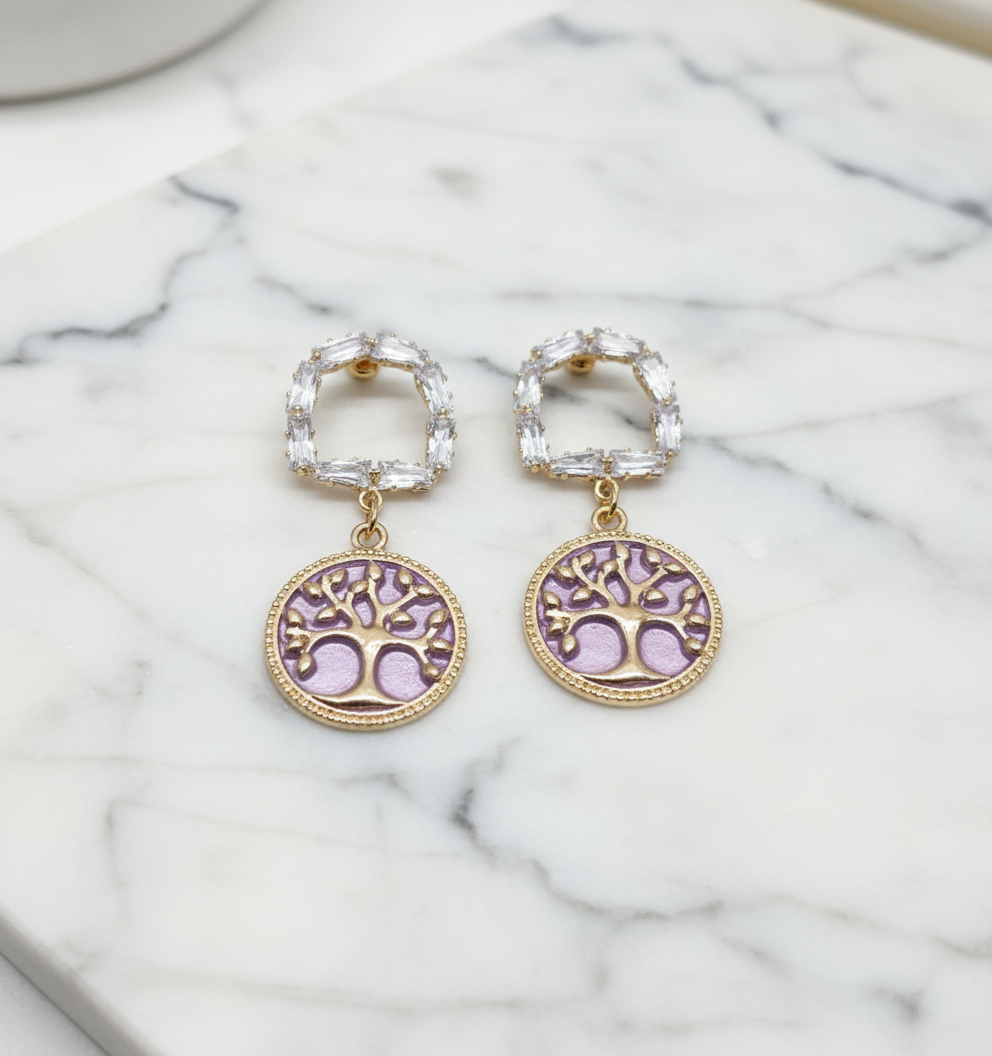 Kriki Lavender Tree of Life Drop Earrings