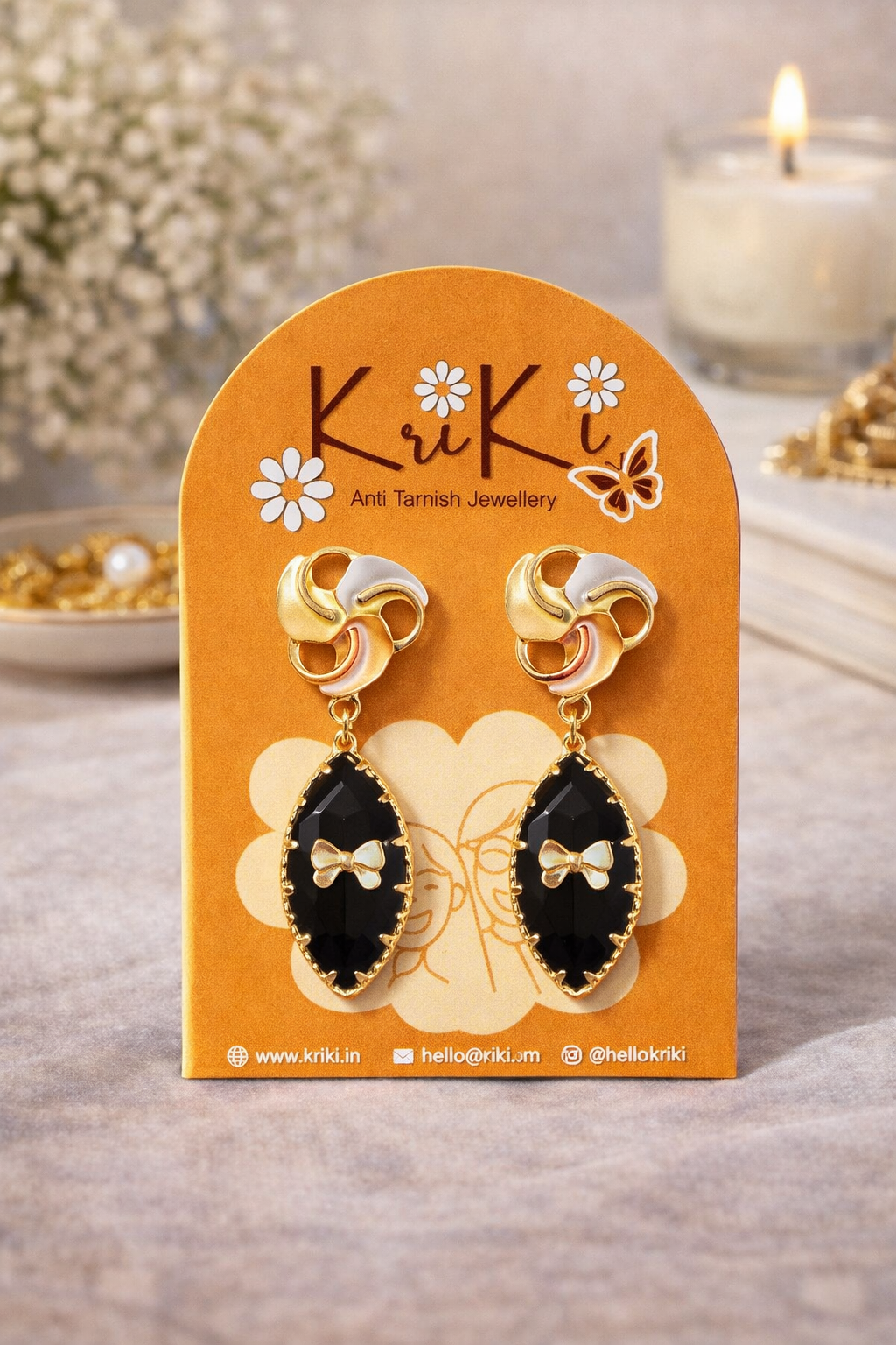 Kriki Onyx Petal Drop Earrings