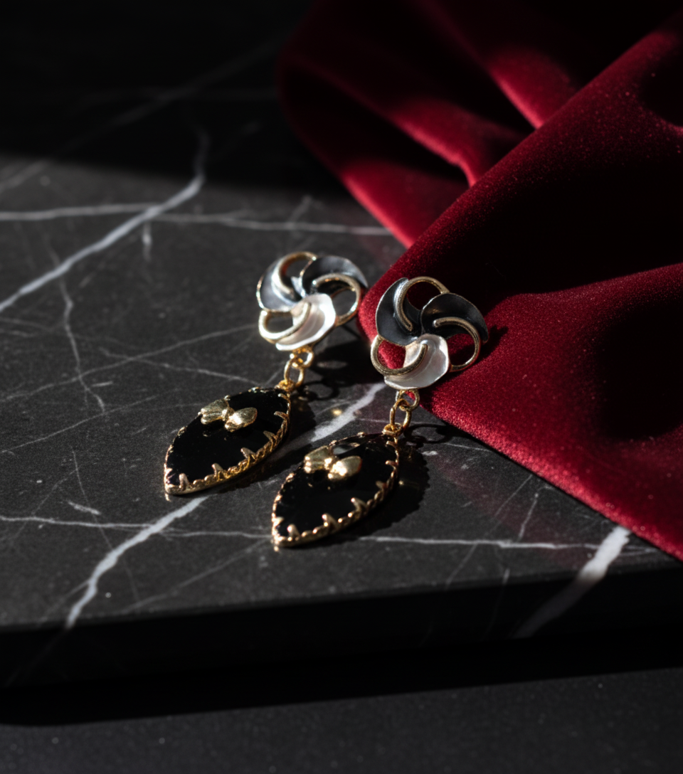 Kriki Onyx Petal Drop Earrings