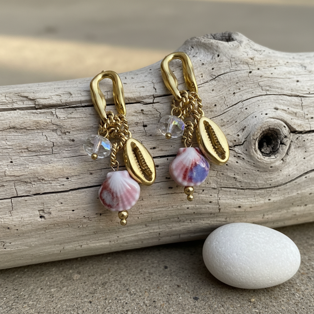 Kriki Seashell Charm Drop Earrings