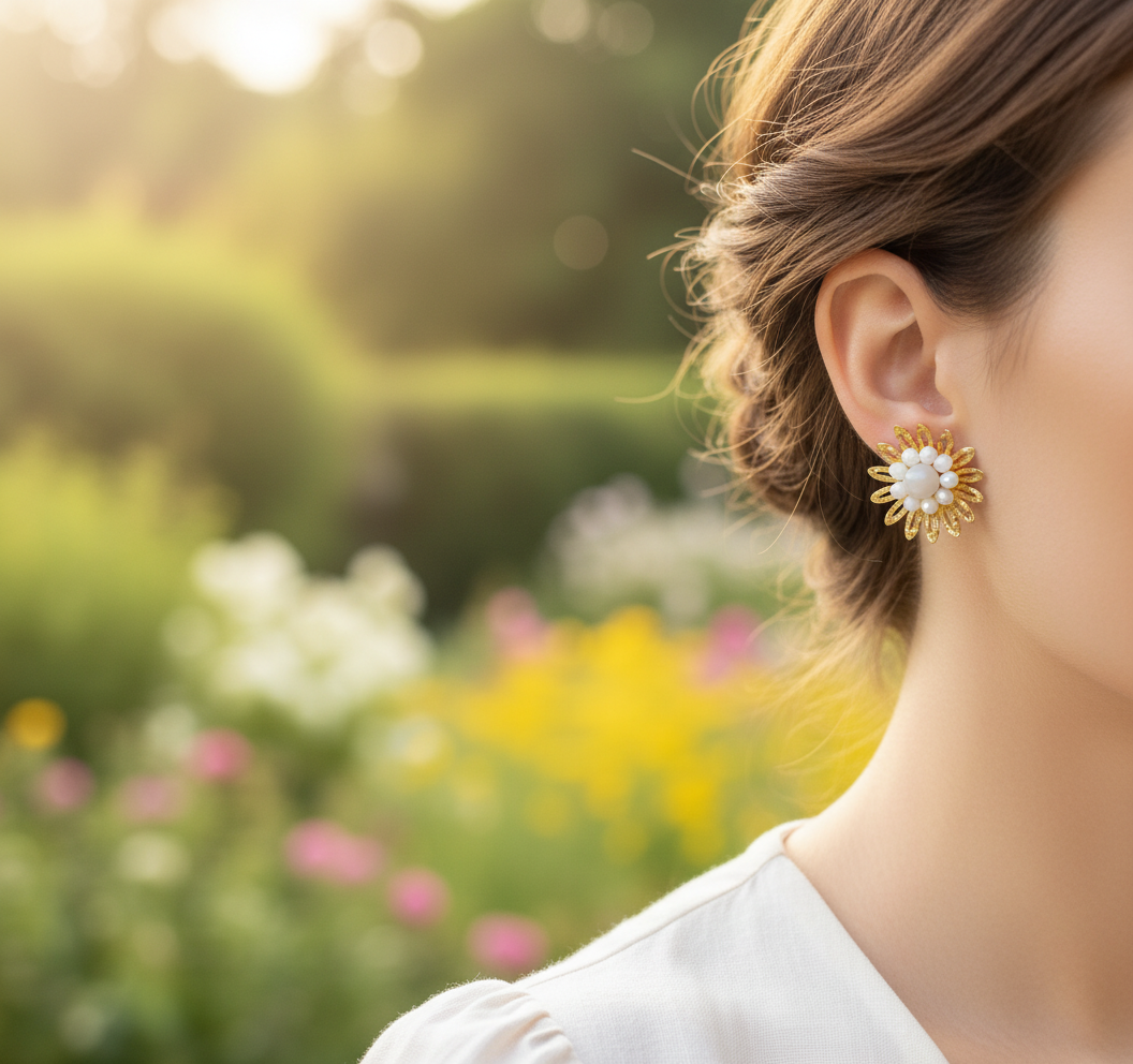 Kriki Pearl Daisy Stud Earrings