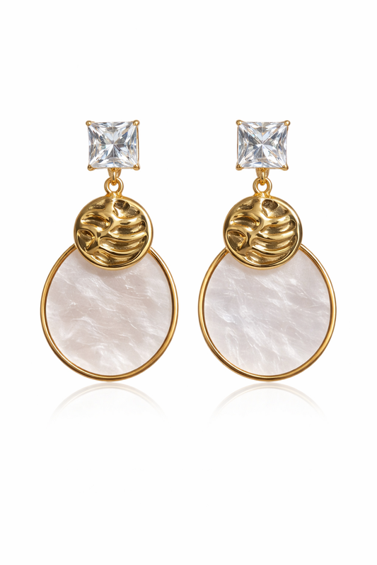 Kriki Luna Pearl Drop Statement Earrings in Gold with Pearl White Oval Drop